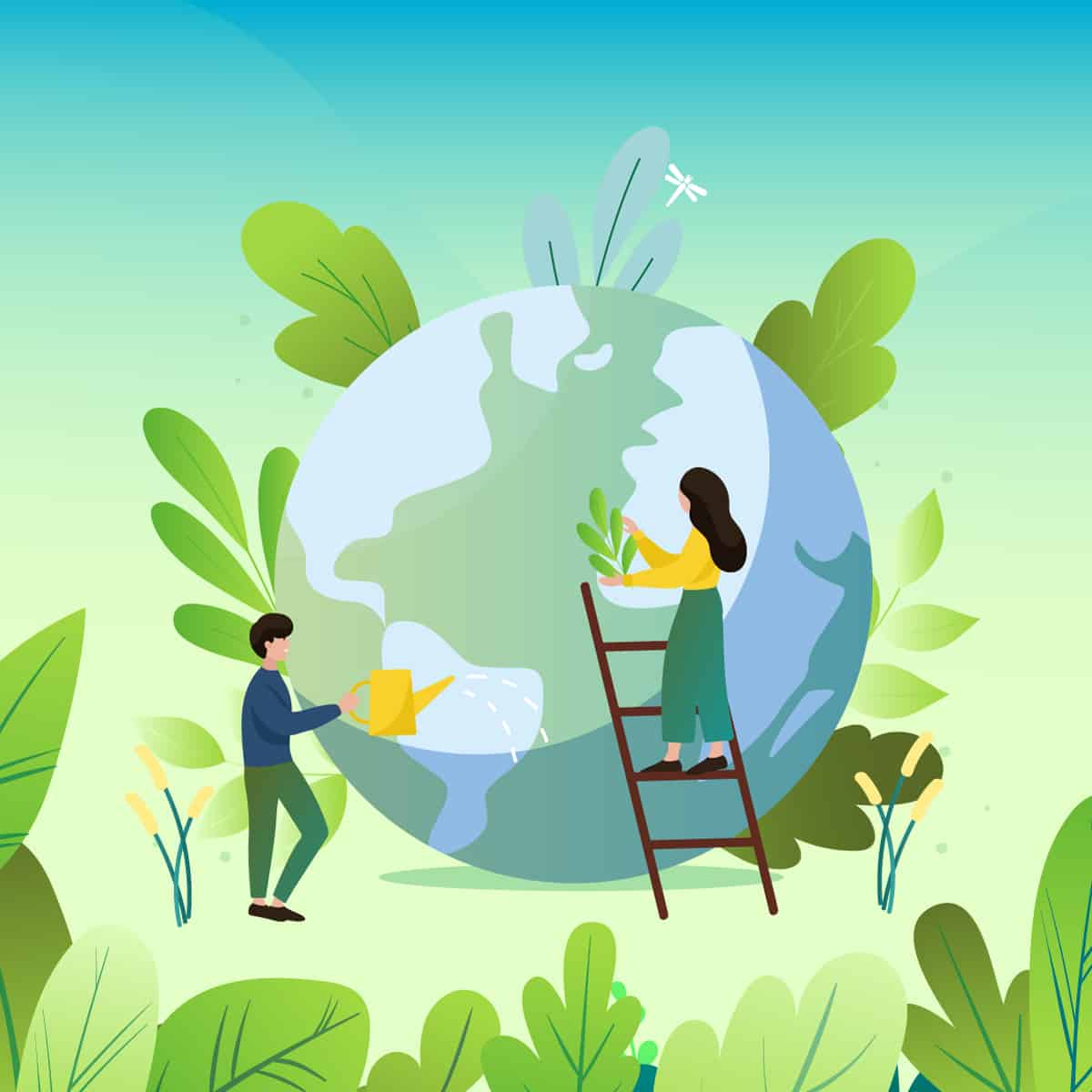 Ilustración de sostenibilidad para cambiar el mundo por Libélula